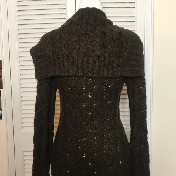 Vintage Brown Cable-Knit Duster Sweater - Small - Picture 3 of 4